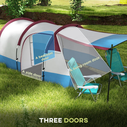 Large Waterproof Camping Tent with Bedroom and Living Area - Red