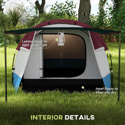 Large Waterproof Camping Tent with Bedroom and Living Area - Red