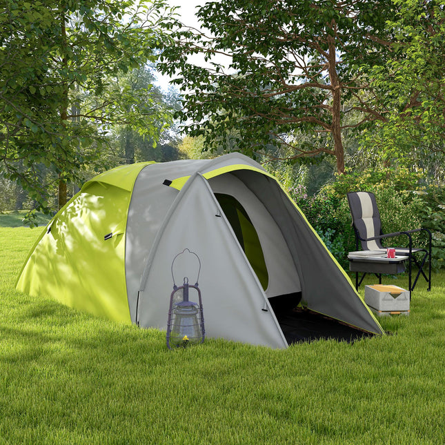2-3 Man Waterproof 2-Room Camping Tent with Carry Bag - Yellow