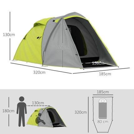 2-3 Man Waterproof 2-Room Camping Tent with Carry Bag - Yellow