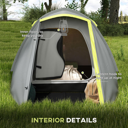 2-3 Man Waterproof 2-Room Camping Tent with Carry Bag - Yellow