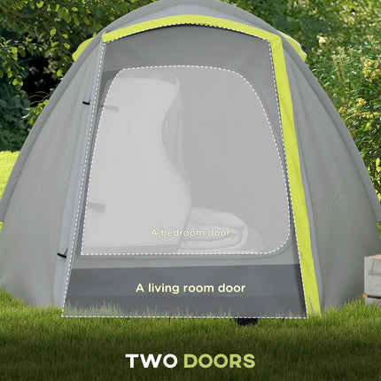 2-3 Man Waterproof 2-Room Camping Tent with Carry Bag - Yellow