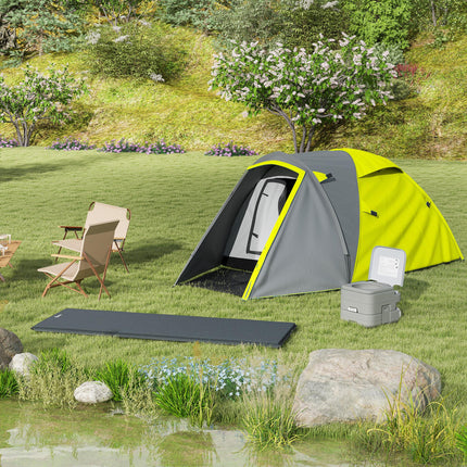 2-3 Man Waterproof 2-Room Camping Tent with Carry Bag - Yellow