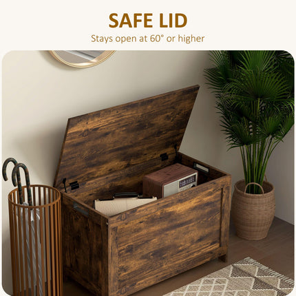 Storage Chest, Modern Storage Trunk with 2 Safety Hinges and Cut-out Handles, Wooden Toy Box for Living Room, Entryway, 76 x 40 x 48 cm, Rustic Brown