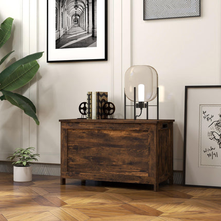 Storage Chest, Modern Storage Trunk with 2 Safety Hinges and Cut-out Handles, Wooden Toy Box for Living Room, Entryway, 76 x 40 x 48 cm, Rustic Brown