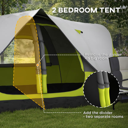 Spacious 2 Bedroom Camping Tent for 6-8 People with Removable Divider - Yellow