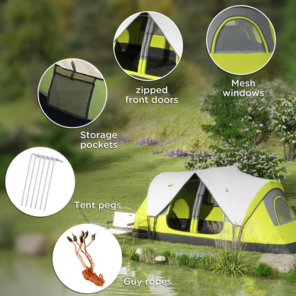 Spacious 2 Bedroom Camping Tent for 6-8 People with Removable Divider - Yellow