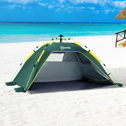 2 Person Pop-Up Beach Tent with Mesh Windows - Dark Green