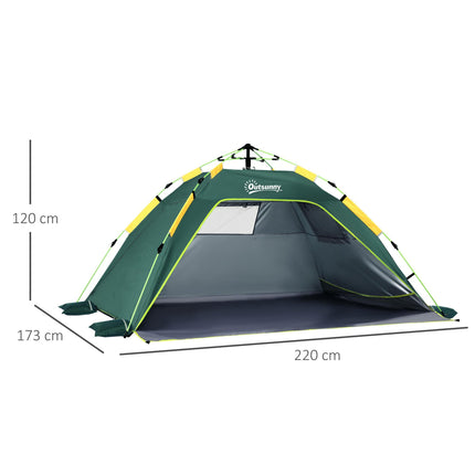 2 Person Pop-Up Beach Tent with Mesh Windows - Dark Green