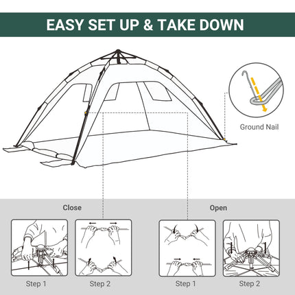 2 Person Pop-Up Beach Tent with Mesh Windows - Dark Green