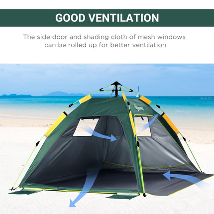 2 Person Pop-Up Beach Tent with Mesh Windows - Dark Green