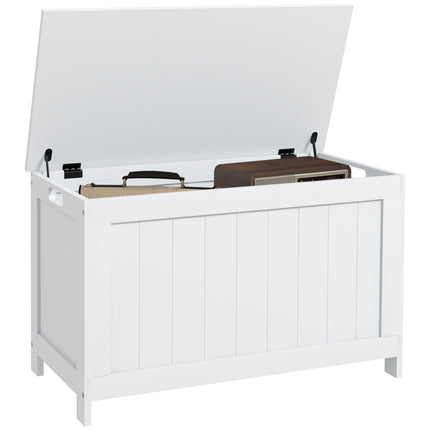 Modern Wooden Storage Chest with 2 Safety Hinges & Cut-out Handles 76x40x48 cm - White