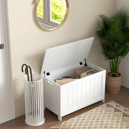 Modern Wooden Storage Chest with 2 Safety Hinges & Cut-out Handles 76x40x48 cm - White