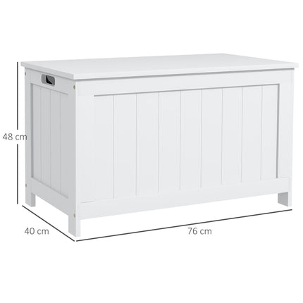 Modern Wooden Storage Chest with 2 Safety Hinges & Cut-out Handles 76x40x48 cm - White