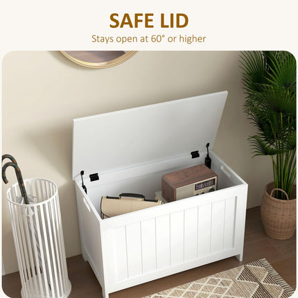 Modern Wooden Storage Chest with 2 Safety Hinges & Cut-out Handles 76x40x48 cm - White