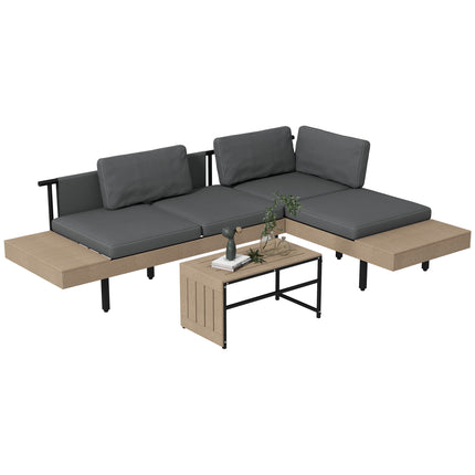 3 Piece L Shaped Garden Sofa Set with Cushions and Coffee Table - Grey