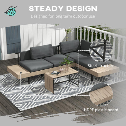 3 Piece L Shaped Garden Sofa Set with Cushions and Coffee Table - Grey