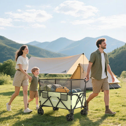 180L Folding Garden Trolley Cart with Extendable Side Walls - Light Green
