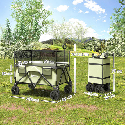 180L Folding Garden Trolley Cart with Extendable Side Walls - Light Green
