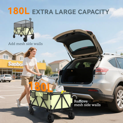 180L Folding Garden Trolley Cart with Extendable Side Walls - Light Green