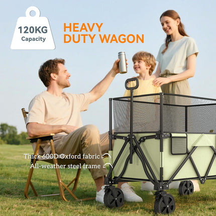 180L Folding Garden Trolley Cart with Extendable Side Walls - Light Green