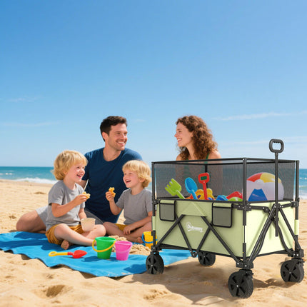 180L Folding Garden Trolley Cart with Extendable Side Walls - Light Green