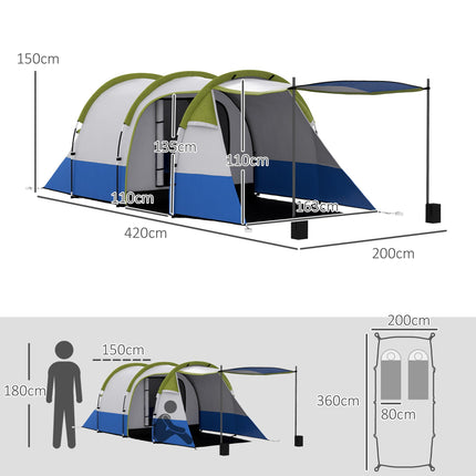 Two-Room Family Camping Tent with Porch - Green