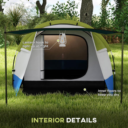 Two-Room Family Camping Tent with Porch - Green
