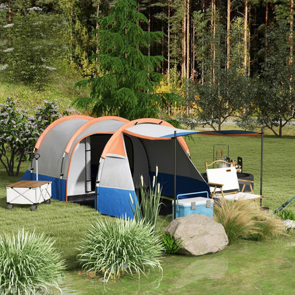 Large Waterproof Camping Tunnel Tent with Bedroom, Living Area & Porch - Orange