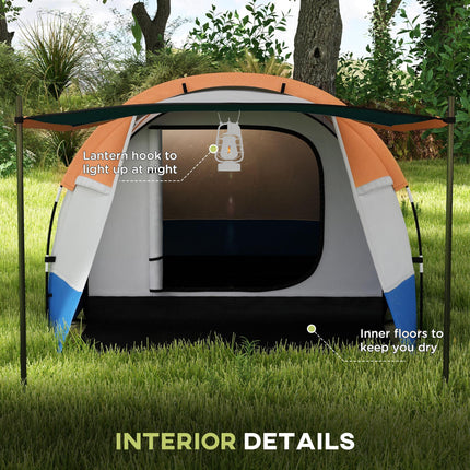 Large Waterproof Camping Tunnel Tent with Bedroom, Living Area & Porch - Orange