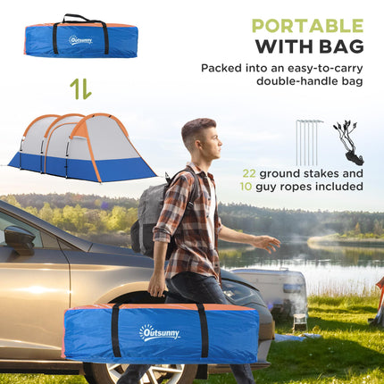 Large Waterproof Camping Tunnel Tent with Bedroom, Living Area & Porch - Orange