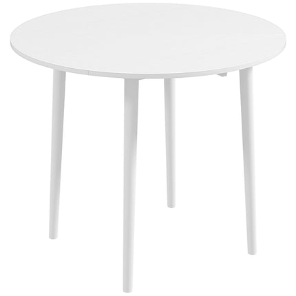 Folding Round Drop Leaf Dining Table for 4 with Wood Legs - White