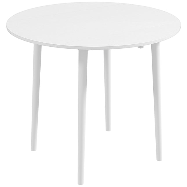 Folding Round Drop Leaf Dining Table for 4 with Wood Legs - White