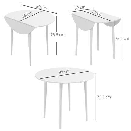 Folding Round Drop Leaf Dining Table for 4 with Wood Legs - White