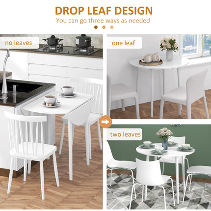 Folding Round Drop Leaf Dining Table for 4 with Wood Legs - White