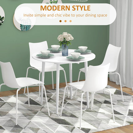 Folding Round Drop Leaf Dining Table for 4 with Wood Legs - White