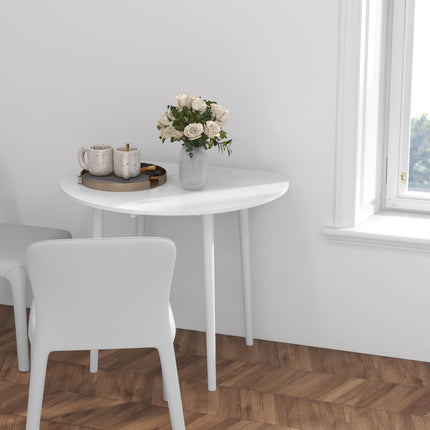 Folding Round Drop Leaf Dining Table for 4 with Wood Legs - White