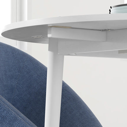 Folding Round Drop Leaf Dining Table for 4 with Wood Legs - White