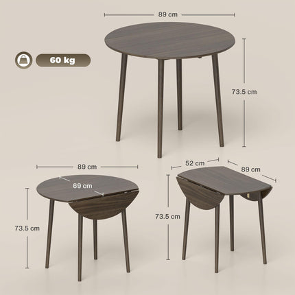 Folding Round Drop Leaf Dining Table for 4 with Wood Legs - Grey