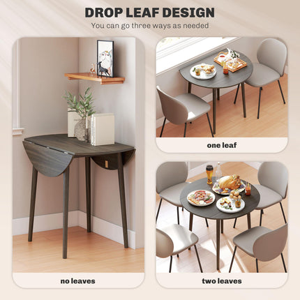 Folding Round Drop Leaf Dining Table for 4 with Wood Legs - Grey