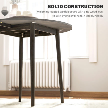 Folding Round Drop Leaf Dining Table for 4 with Wood Legs - Grey