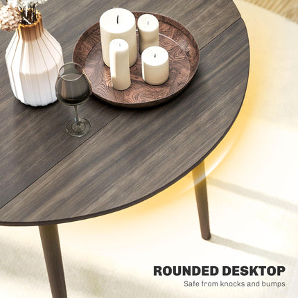 Folding Round Drop Leaf Dining Table for 4 with Wood Legs - Grey