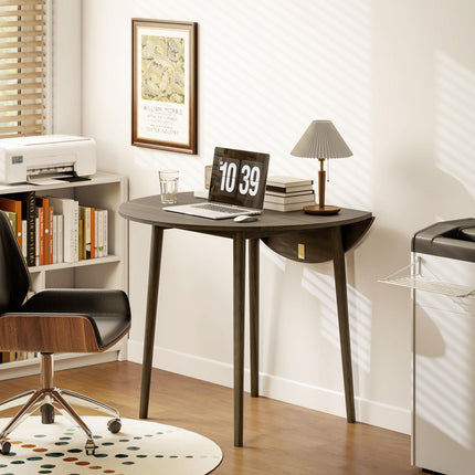 Folding Round Drop Leaf Dining Table for 4 with Wood Legs - Grey