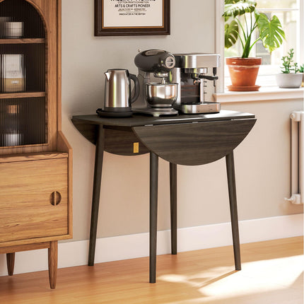 Folding Round Drop Leaf Dining Table for 4 with Wood Legs - Grey