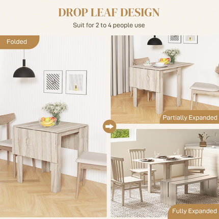 Four-Seater Drop Leaf Dining Table with Expandable Top - Oak Wood Effect