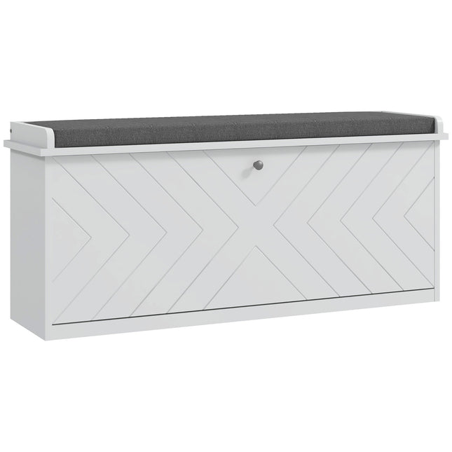 10-Shoe Storage Bench with Padded Seat - White/Grey