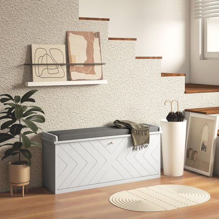 10-Shoe Storage Bench with Padded Seat - White/Grey