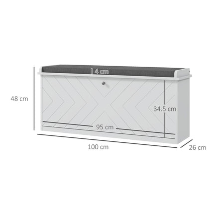 10-Shoe Storage Bench with Padded Seat - White/Grey