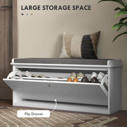 10-Shoe Storage Bench with Padded Seat - White/Grey