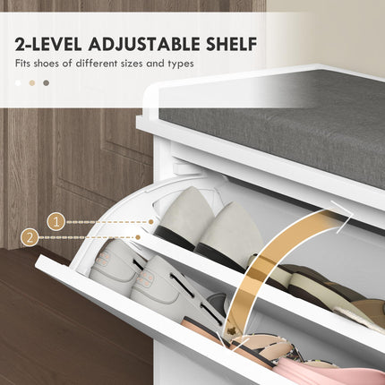 10-Shoe Storage Bench with Padded Seat - White/Grey